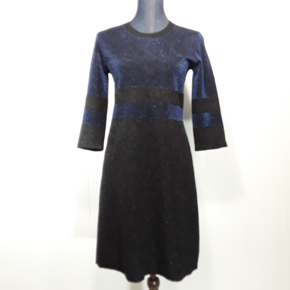 Tory Burch metallic blue / black shimmer striped wool Sheath dress size small - Picture 14 of 14